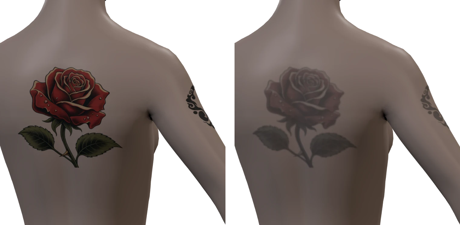 The same tattoo, freshly done on the left and twenty years old on the right