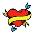 Heart pierced by an arrow, with a banner