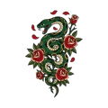 Traditional snake coiled through roses