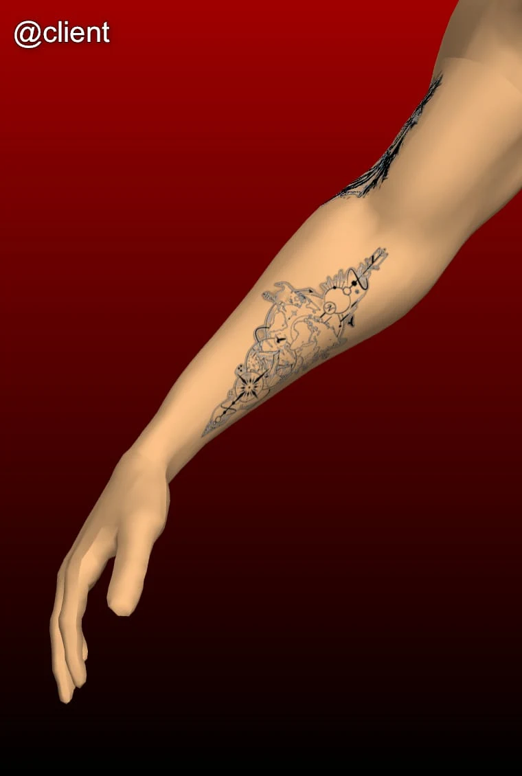 Tattooed forearm on the 3D avatar